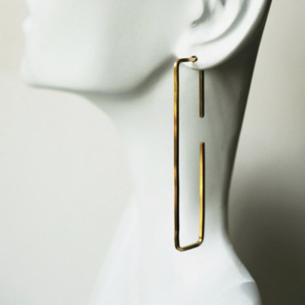BraveChickJewelry: Reverb Square Wire Rectangular Earrings - Picture 2 of 3